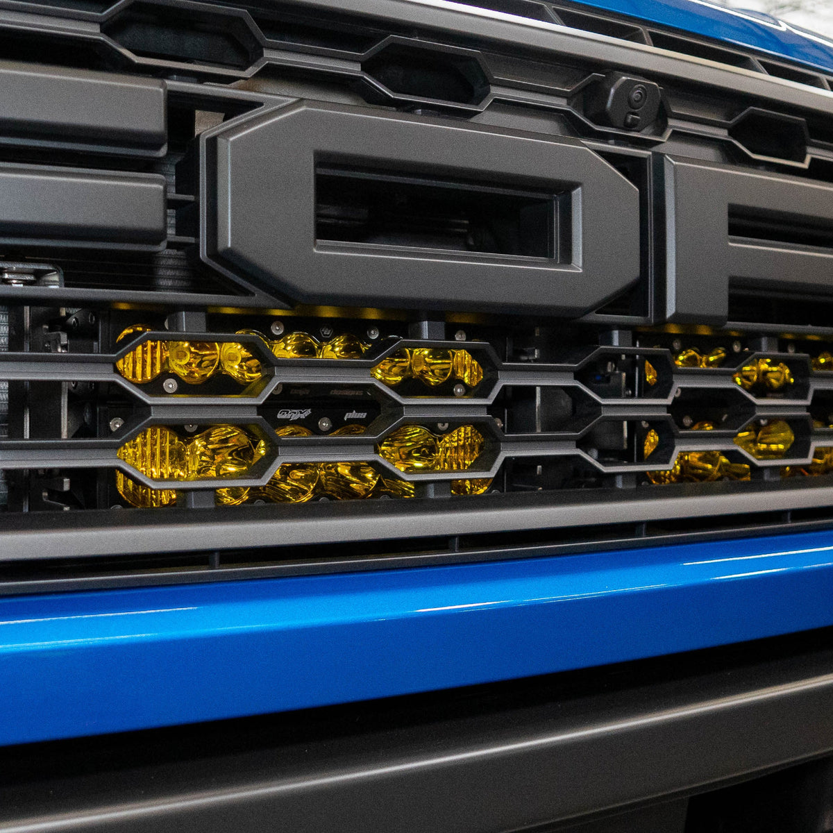 2024+ Ford Ranger/Ranger Raptor Dual 10" Behind The Grille Light Bar Mount installed - close-up