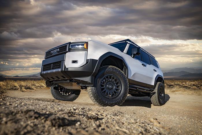 '24+ LC250 1.25-3" Lift Front 2.5 Coilovers w/ Remote Reservoirs & CDCV Front View