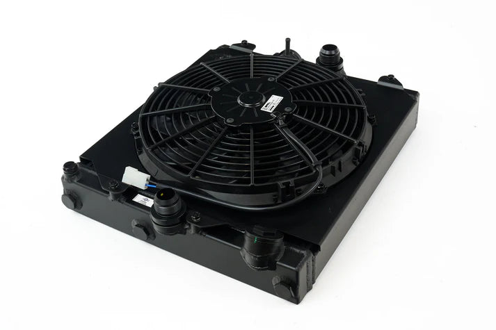 Universal Half Radiator - Evo 7/8/9 / 92-00 Civic - w/ SPAL Fan & Shroud Front View