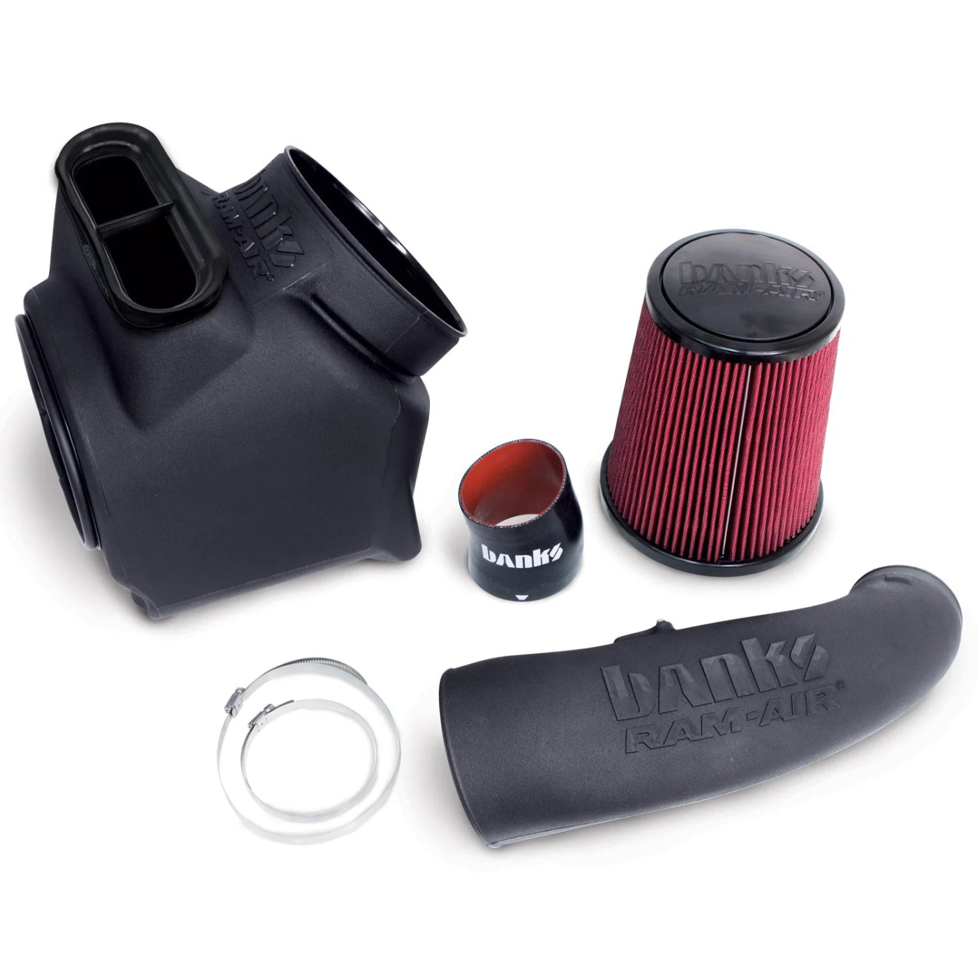 Banks Ram-Air® Big-Ass Oiled or Dry Filter, Cold Air Intake System Front View Red