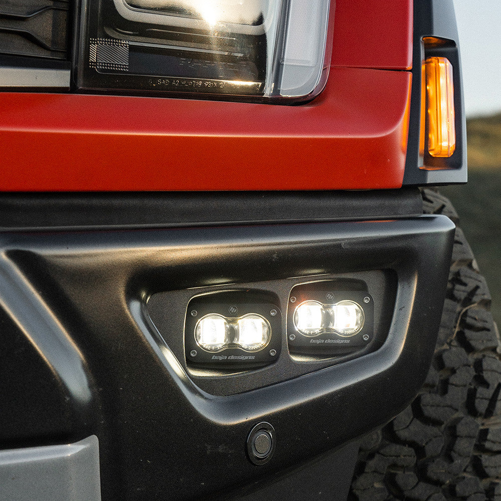 2021-2023 Ford Raptor S2 SAE Dual Fog Pocket Kit Clear close-up display on Vehicle