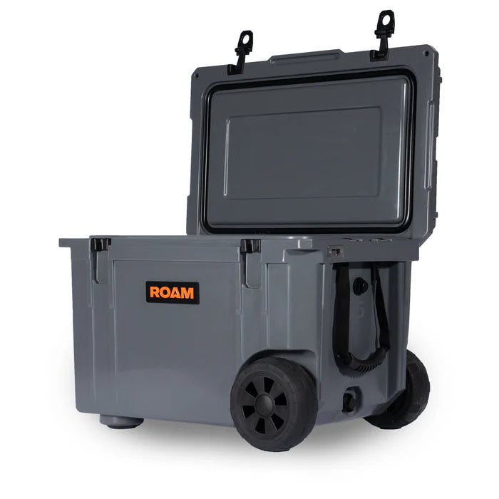 55QT Rolling Rugged Cooler Side View Grey