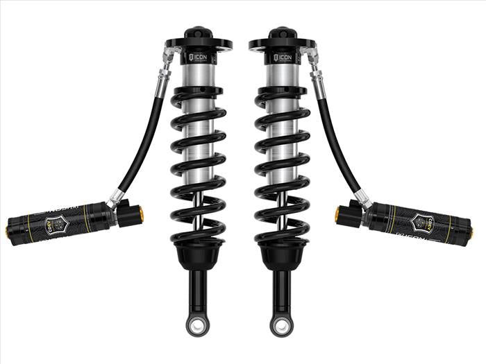 '24+ LC250 1.25-3" Lift Front 2.5 Coilovers w/ Remote Reservoirs & CDEV Front View