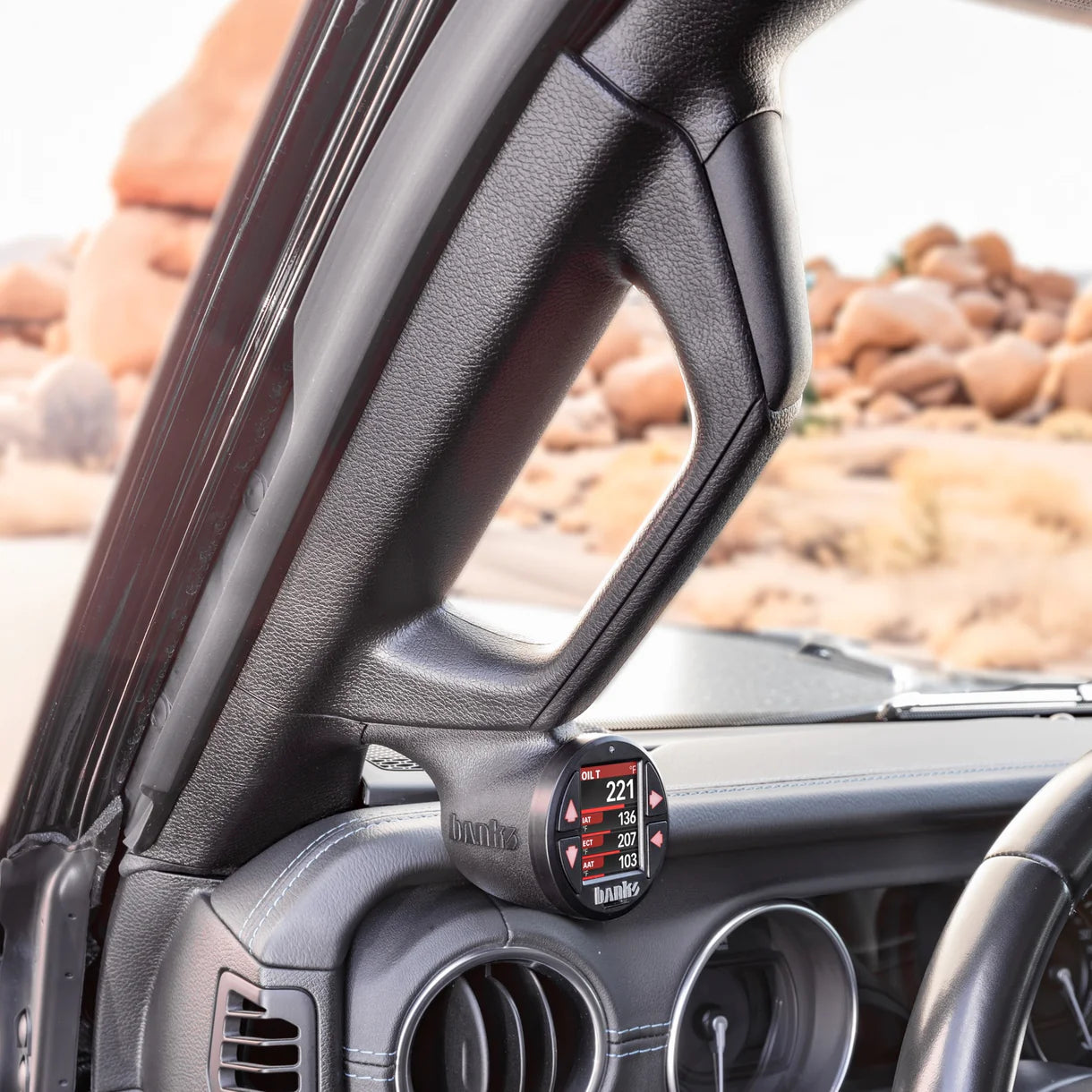 2018-2023 Jeep JL and 2020-2023 Gladiator Lower iDash Stealth Pod Mount Front View