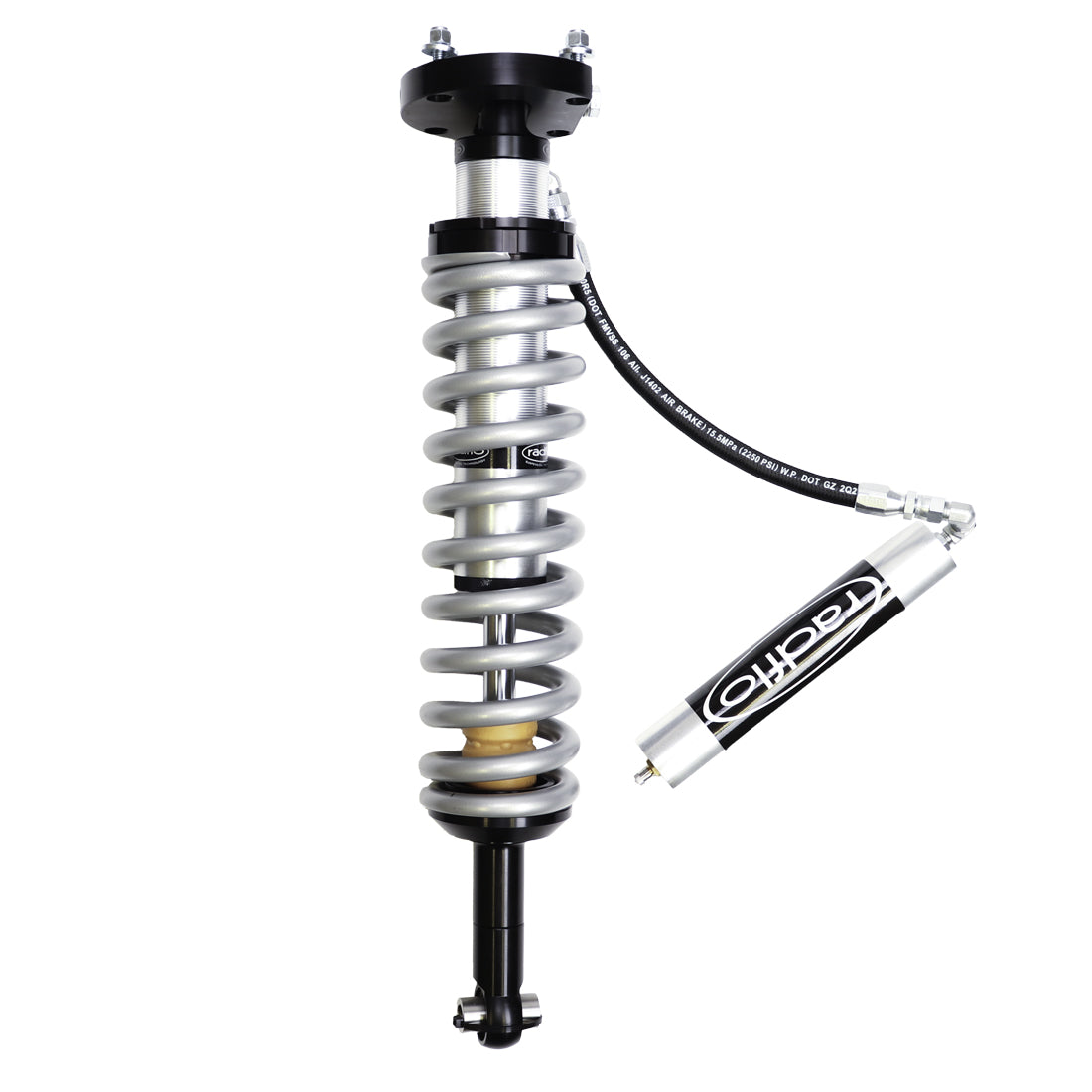 Radflo OE Replacement 2.5 Front Coilover Kit Toyota Tacoma 2024+ With Remote Reservoir Extended For Use With Aftermarket Upper Control Arms 2.5″ Lift