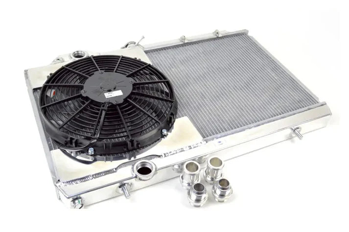 Mitsubishi Evo 4/5/6/7/8/9 Full Size Slim All-Aluminum Radiator w/ 12in SPAL Fan Front View
