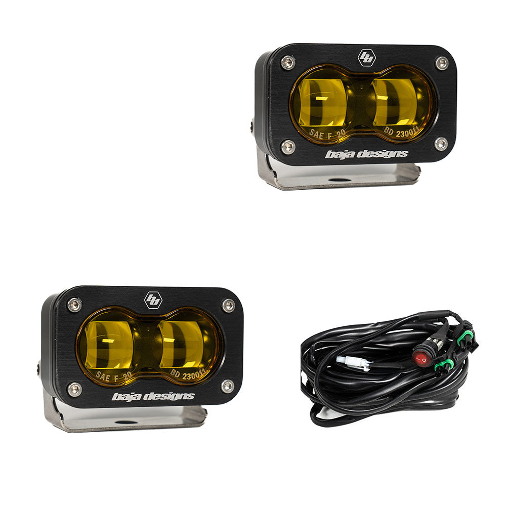 S2 SAE LED Auxiliary Light Pod Pair - Amber Display of Included Parts