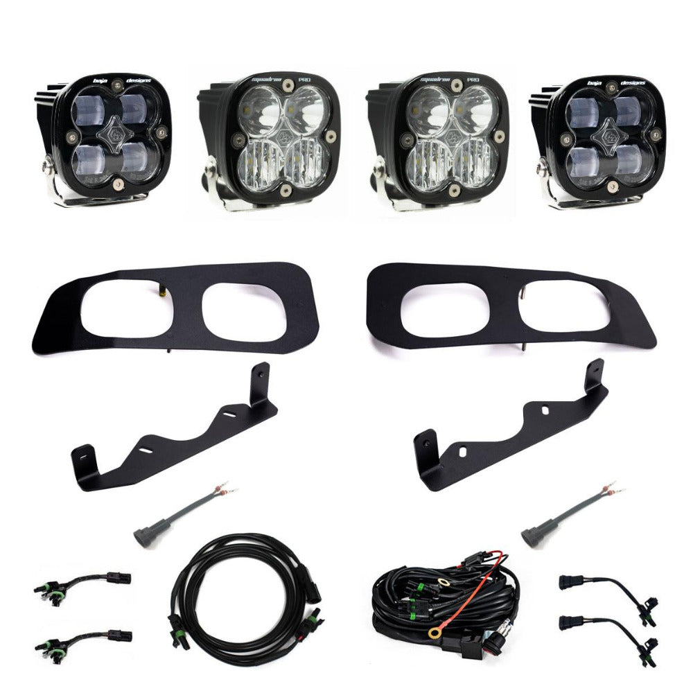 23+ Ford F250/F350 Squadron SAE/Squadron Pro Dual Fog Pocket Kit Display of Included Parts