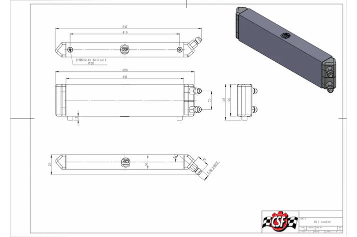 Universal Dual-Pass internal/external Oil Cooler - 22.0in L x 5.0in H x 2.25in W Front View