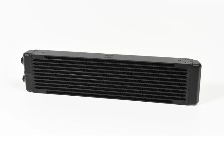 Universal Dual-Pass Oil Cooler / IROC Porsche / M22x1.5 / 24L x 5.75H x 2.16W Front View