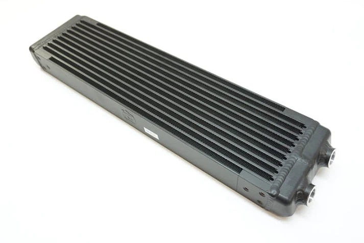 Universal Dual-Pass Oil Cooler / IROC Porsche / M22x1.5 / 24L x 5.75H x 2.16W Front View