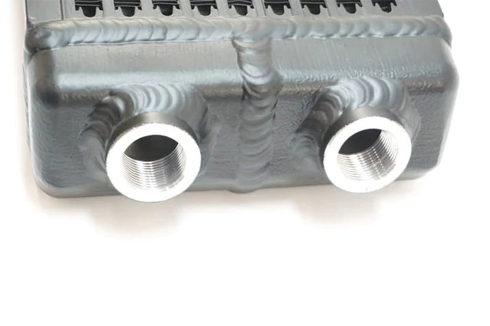 Universal Dual-Pass Oil Cooler / IROC Porsche / M22x1.5 / 24L x 5.75H x 2.16W Front View
