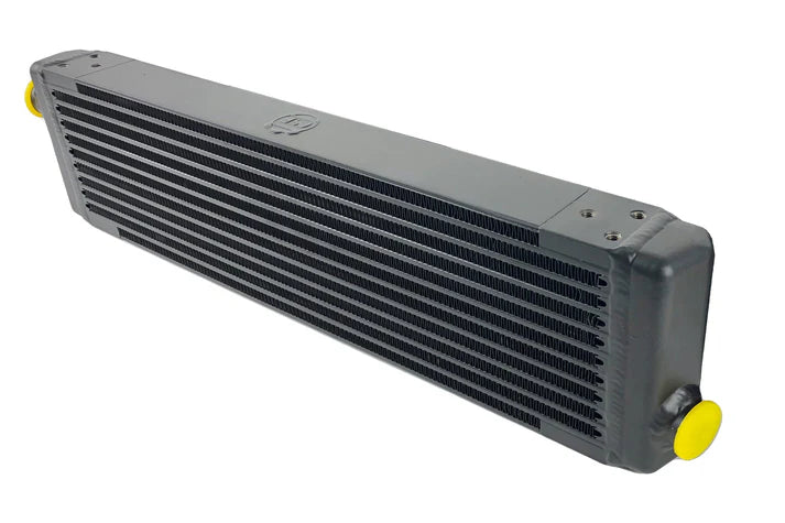 Universal Single-Pass Oil Cooler / IROC Porsche / M22x1.5 / 24L x 5.75H x 2.16W Front View