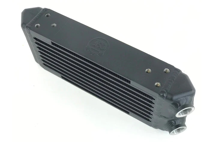 Universal Dual-Pass Oil Cooler - M22 x 1.5 connections - 13L x 4.75H x 2.16W Front View