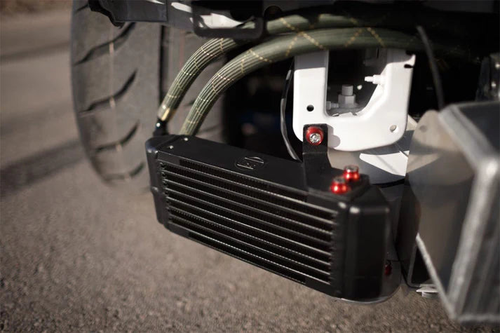 Universal Dual-Pass Oil Cooler - M22 x 1.5 connections - 13L x 4.75H x 2.16W Front View