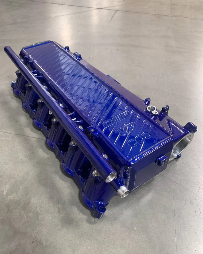 A90 Supra / BMW B58 Charge-Air Cooler Manifold Front View Blue