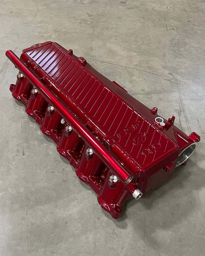 A90 Supra / BMW B58 Charge-Air Cooler Manifold Front View Red