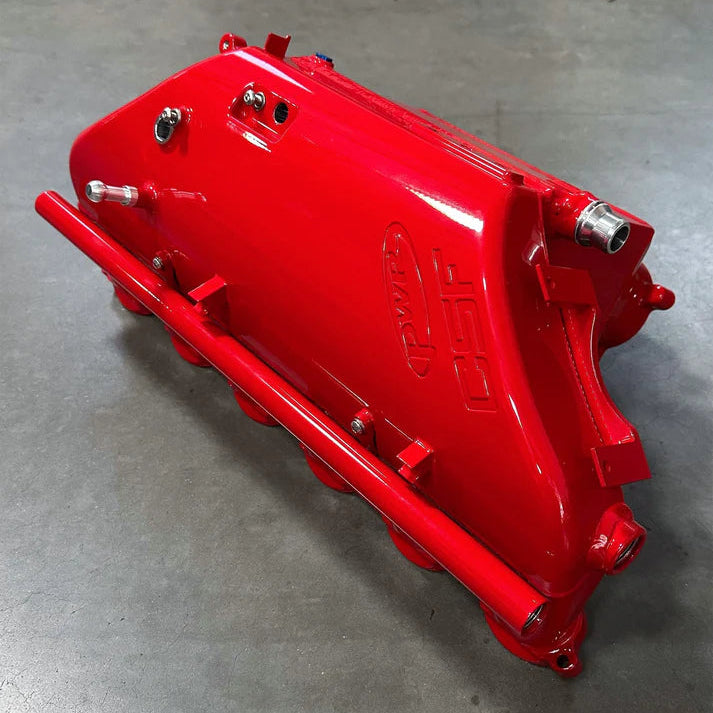 BMW S58 "Level-Up" Charge Air Cooler Manifold Front View Red