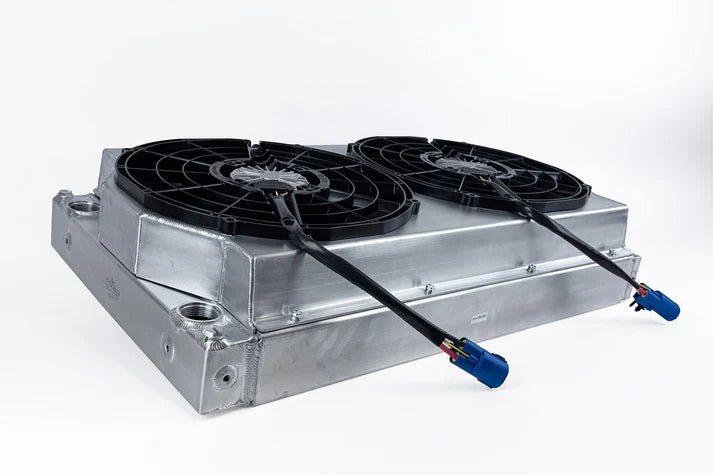 Motorsport Dual-Pass Radiator with Shroud + 14" SPAL brushless fans & harnesses