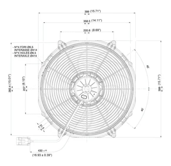 SPAL® 16.00" Electric Fan Puller Style Extreme Performance 1953CFM 10-blade paddle style blade Front View