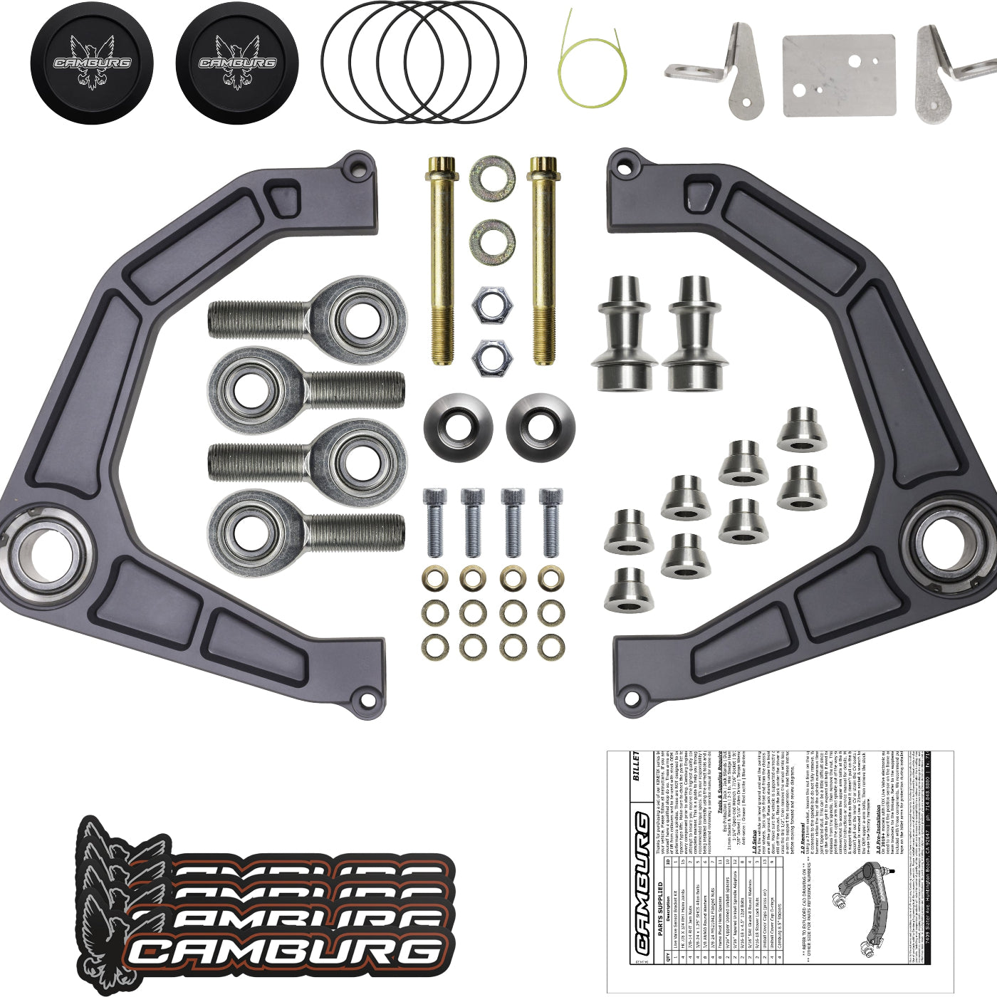 '17-24 Ford Raptor Camburg Kinetik Billet Upper Control Arms Display of Included Parts