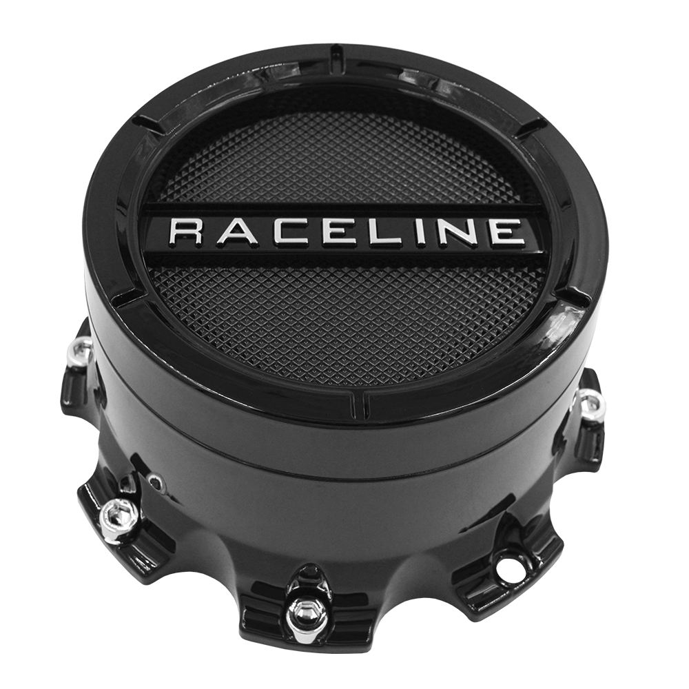 RACELINE WHEEL GLOSS BLACK 8X6.5/8X170 TALL CAP 8 LUG BOLT ON Front View