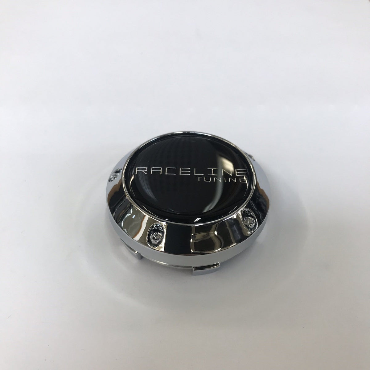 Raceline Evo Chrome Snap in Cap w/ Black Decal Front View