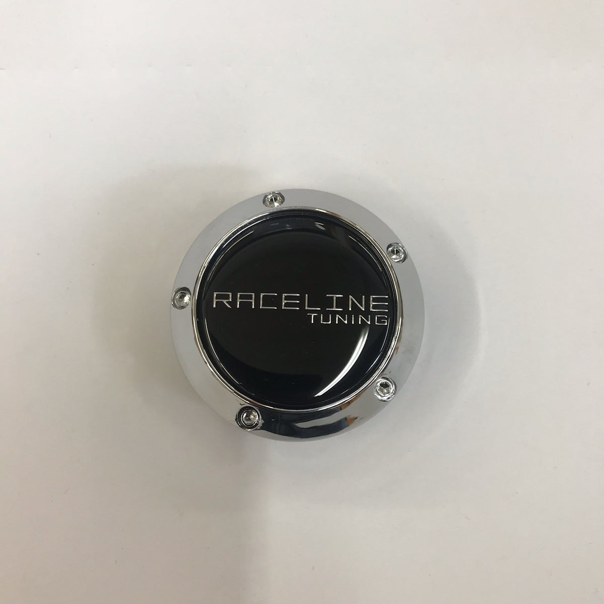 Raceline Evo Chrome Snap in Cap w/ Black Decal Front View