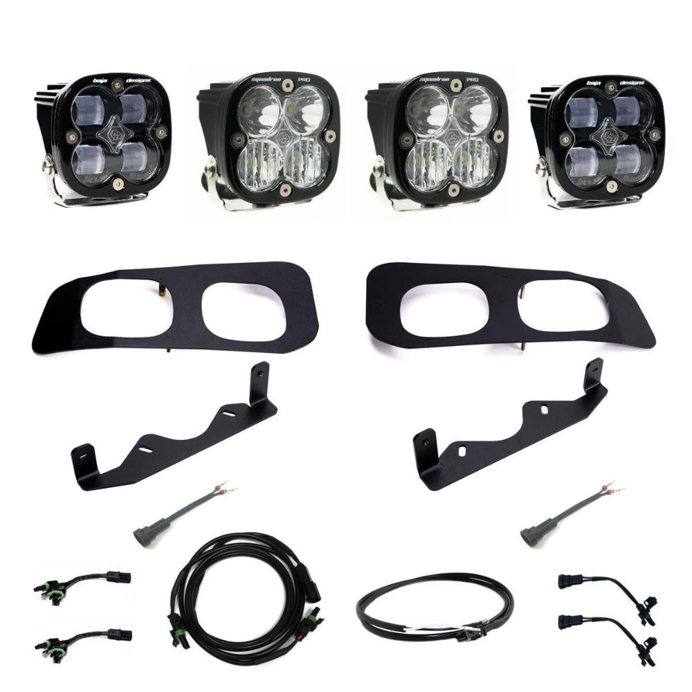 23+ Ford F250/F350 Squadron SAE/Squadron Pro Dual Fog Pocket Kit Display of Included Parts