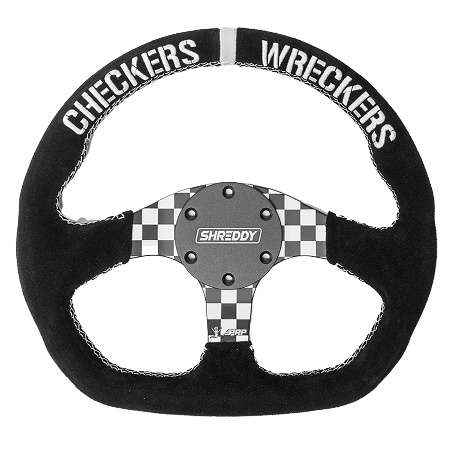 PRP X Shreddy Checkered Steering Wheel, D-Shaped Front View