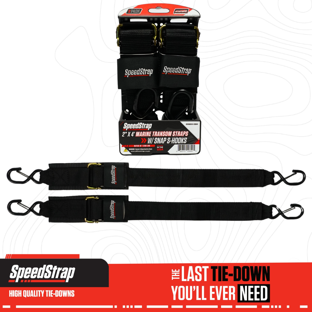 2” x 4’ Marine Transom Tie-Down Straps with Snap S-Hooks (2 Pack) Front View