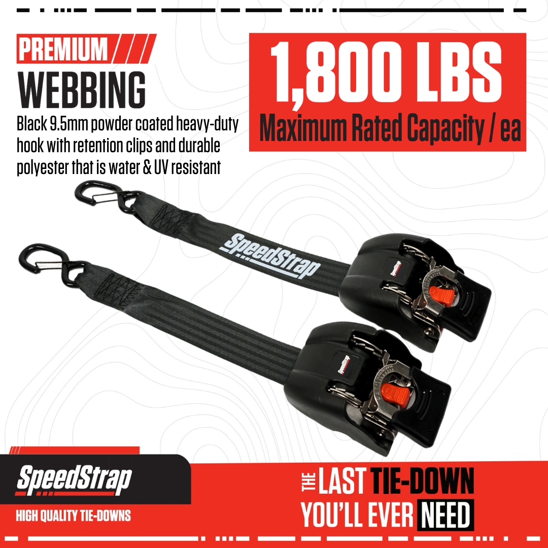 2” x 43” Stainless Steel Retractable Marine Transom Tie-Down Straps with Snap S-Hooks (2 Pack)