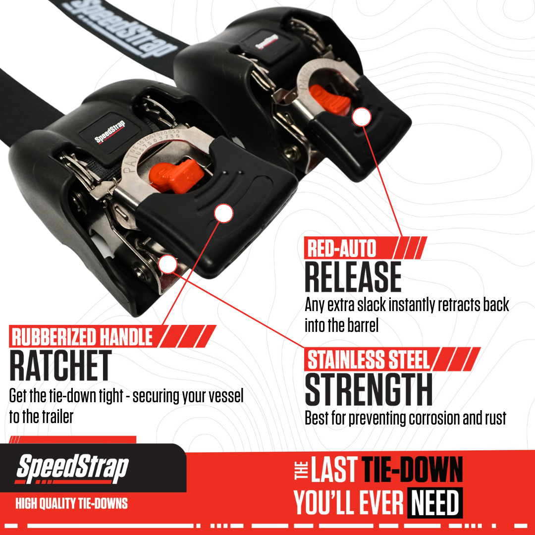 2” x 43” Stainless Steel Retractable Marine Transom Tie-Down Straps with Snap S-Hooks (2 Pack)