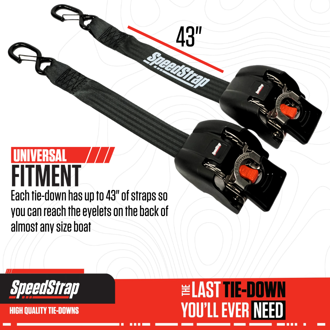 2” x 43” Stainless Steel Retractable Marine Transom Tie-Down Straps with Snap S-Hooks (2 Pack)