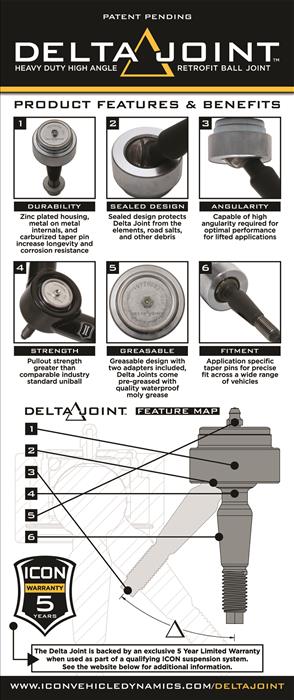 ICON 1996-2004 Toyota Tacoma/1996-2002 Toyota 4Runner, Billet Upper Control Arm w/ Delta Joint Kit