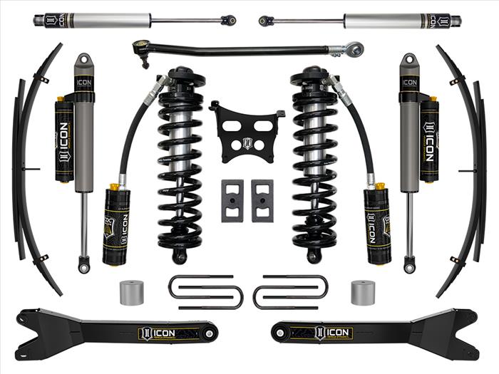 ICON 2023-2025 Ford F-250/F-350 Super Duty 4WD, 2.5-3" Lift, Stage 4 Coilover Conversion System with Radius Arms and Expansion Packs Front View