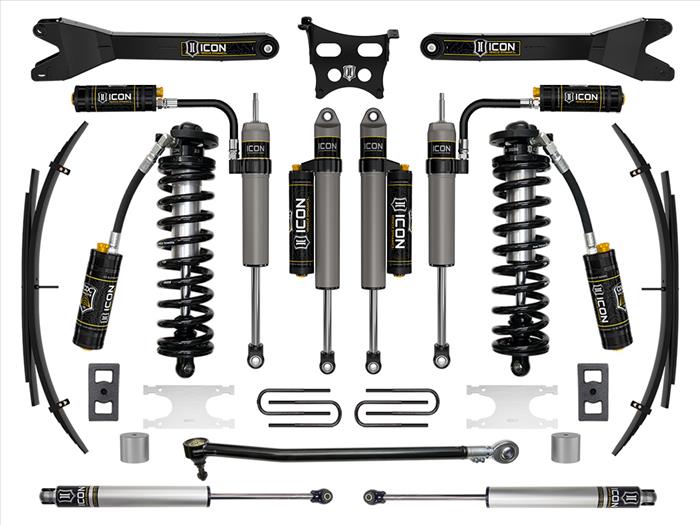 ICON 2023-2025 Ford F-250/F-350 Super Duty 4WD, 2.5-3" Lift, Stage 5 Coilover Conversion System with Radius Arms and Expansion Packs Front View