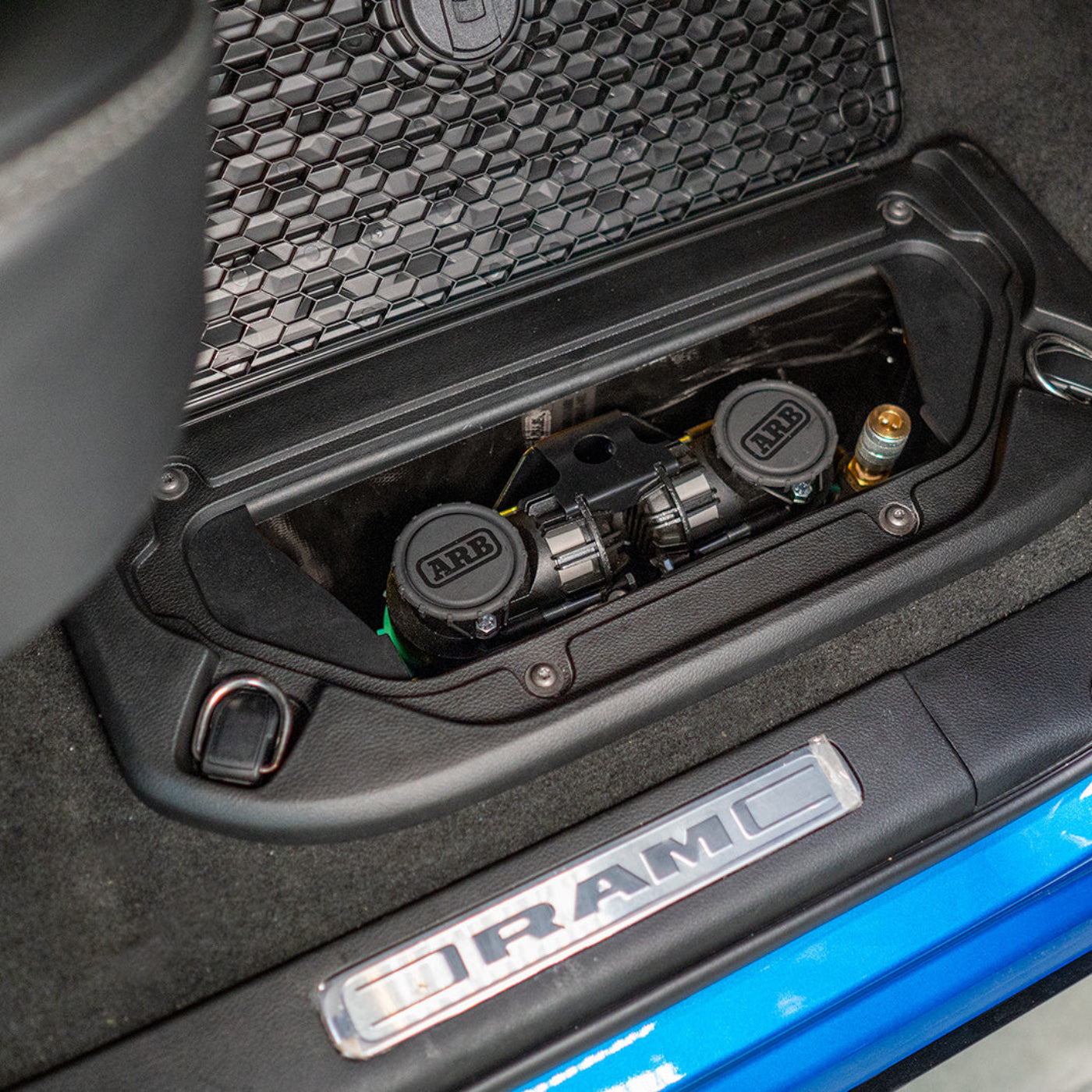 2025 Ram RHO SDHQ Built Air Compressor Mount installed