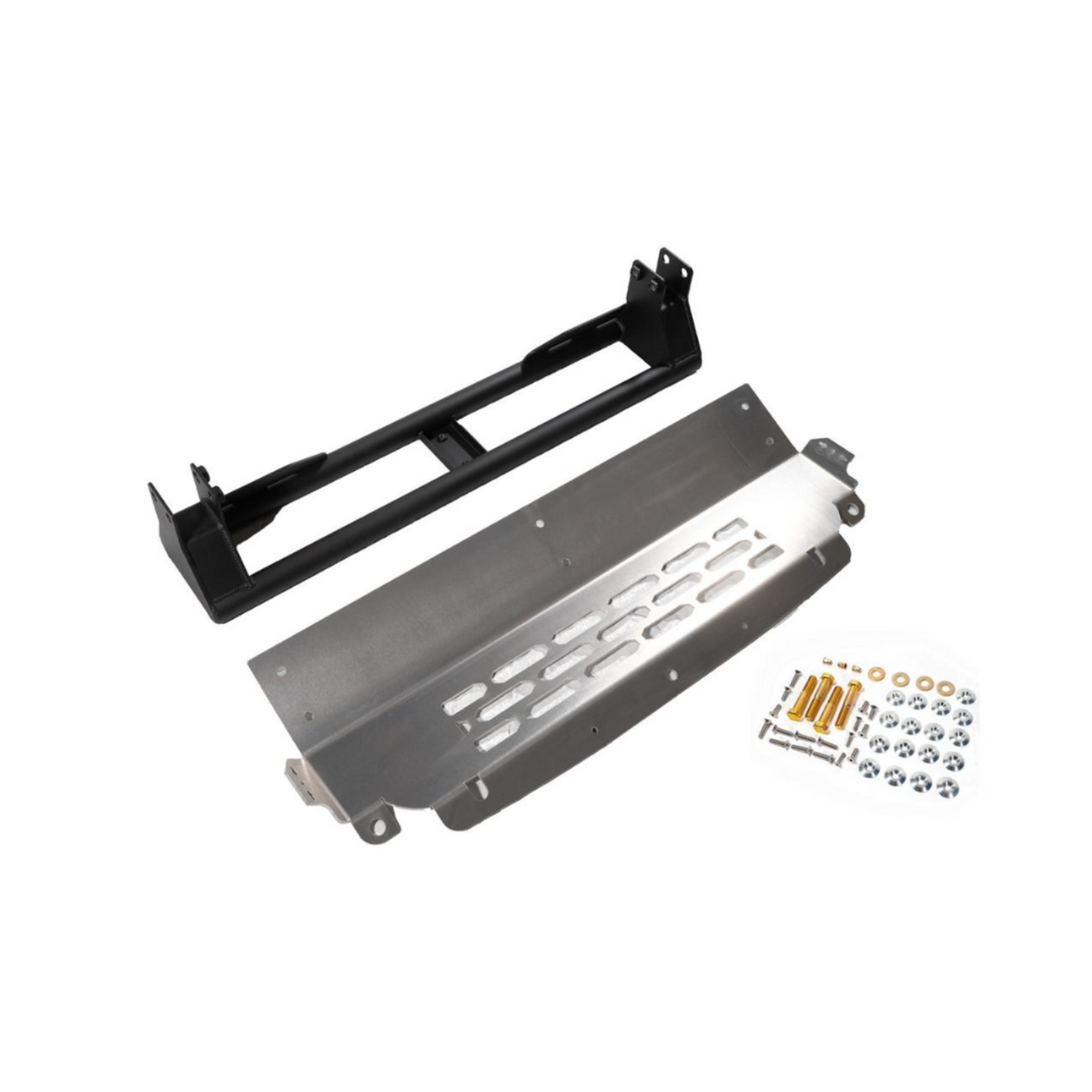 '19-26 Ram 2500/3500 Powerwagon Skid Plate System display of included parts and hardware