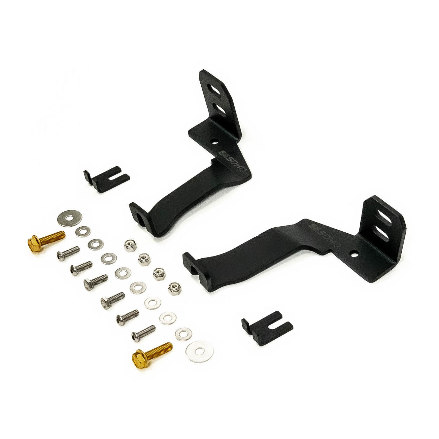 '21-25 Ford Raptor SDHQ Built A-Pillar Light Mounts display of included parts and hardware