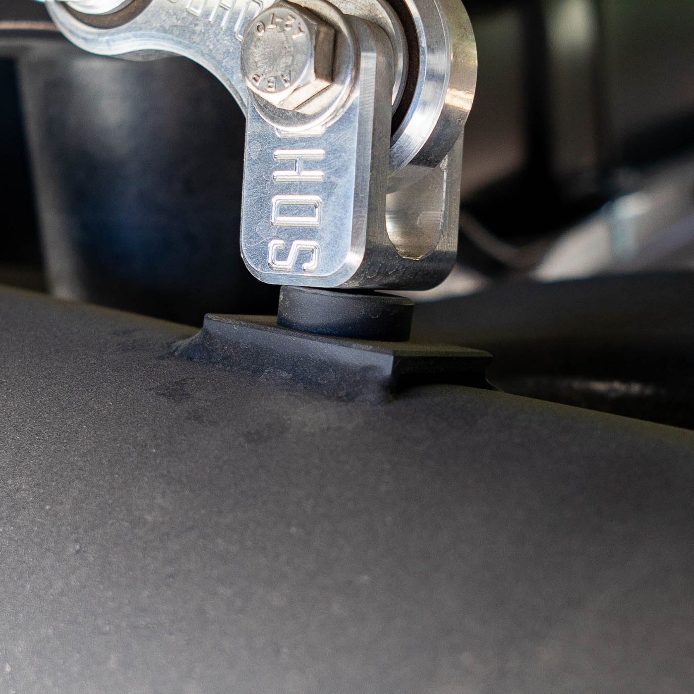 SDHQ Built Billet Exhaust Hanger Clevis Bracket installed