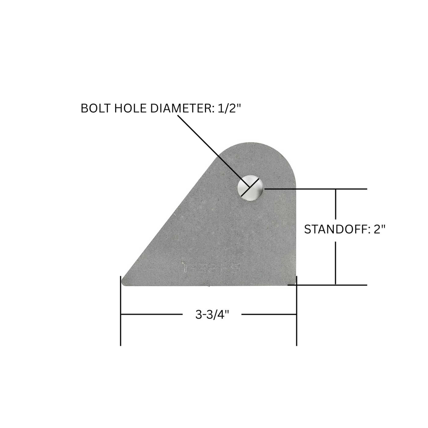 SDHQ Built Frame Mount Tab | 1/4" Thick, 1/2" Bolt Hole, 2" Standoff Diagram