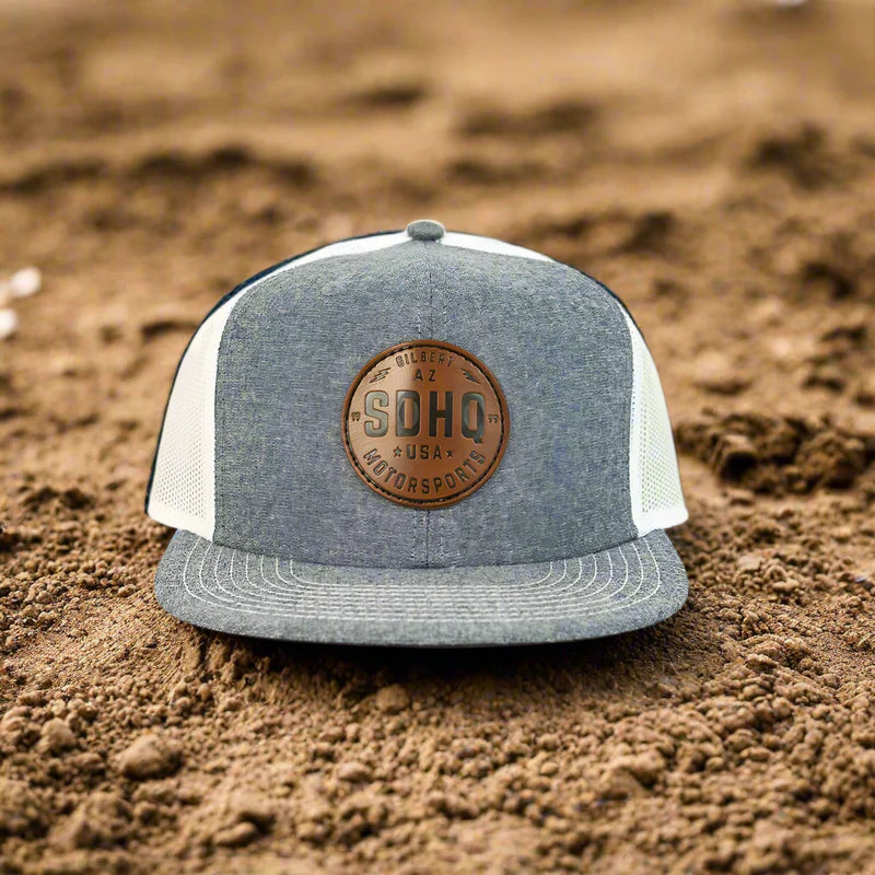 SDHQ Motorsports Chambray Grey-Blue Leather Patch Snapback Hat