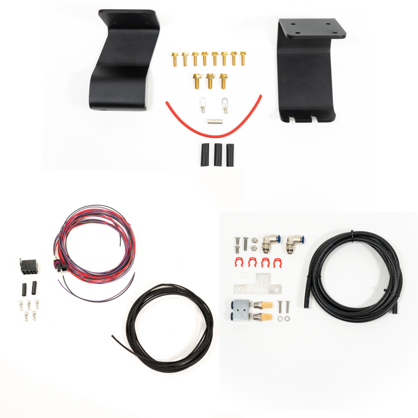 SDHQ Built '23-25 Sequoia ARB Twin Compressor Mounting Kit display of included parts and hardware