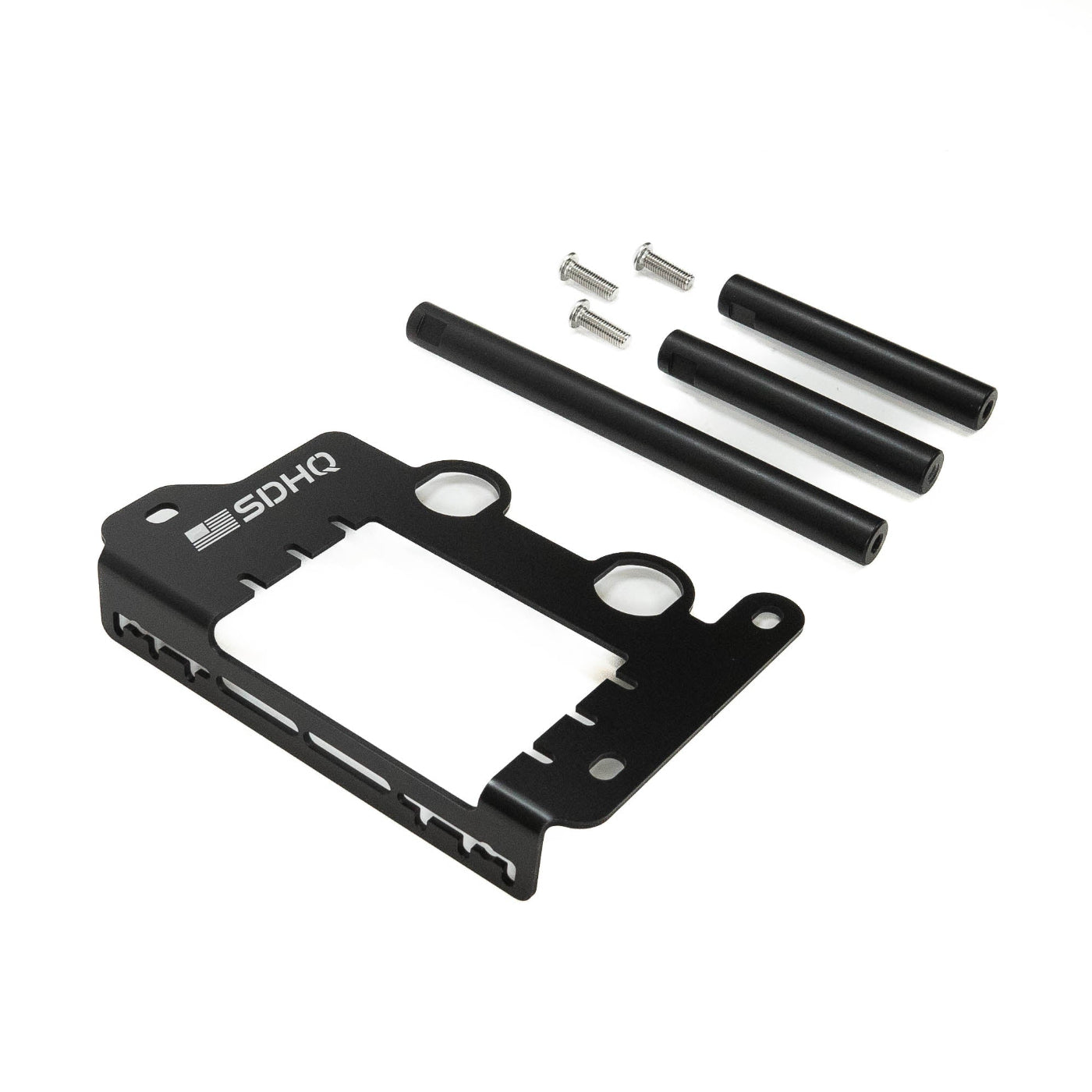 SDHQ Built 2024+ Tacoma Under Hood Power Mount for Power Solution Kit display of included parts and hardware