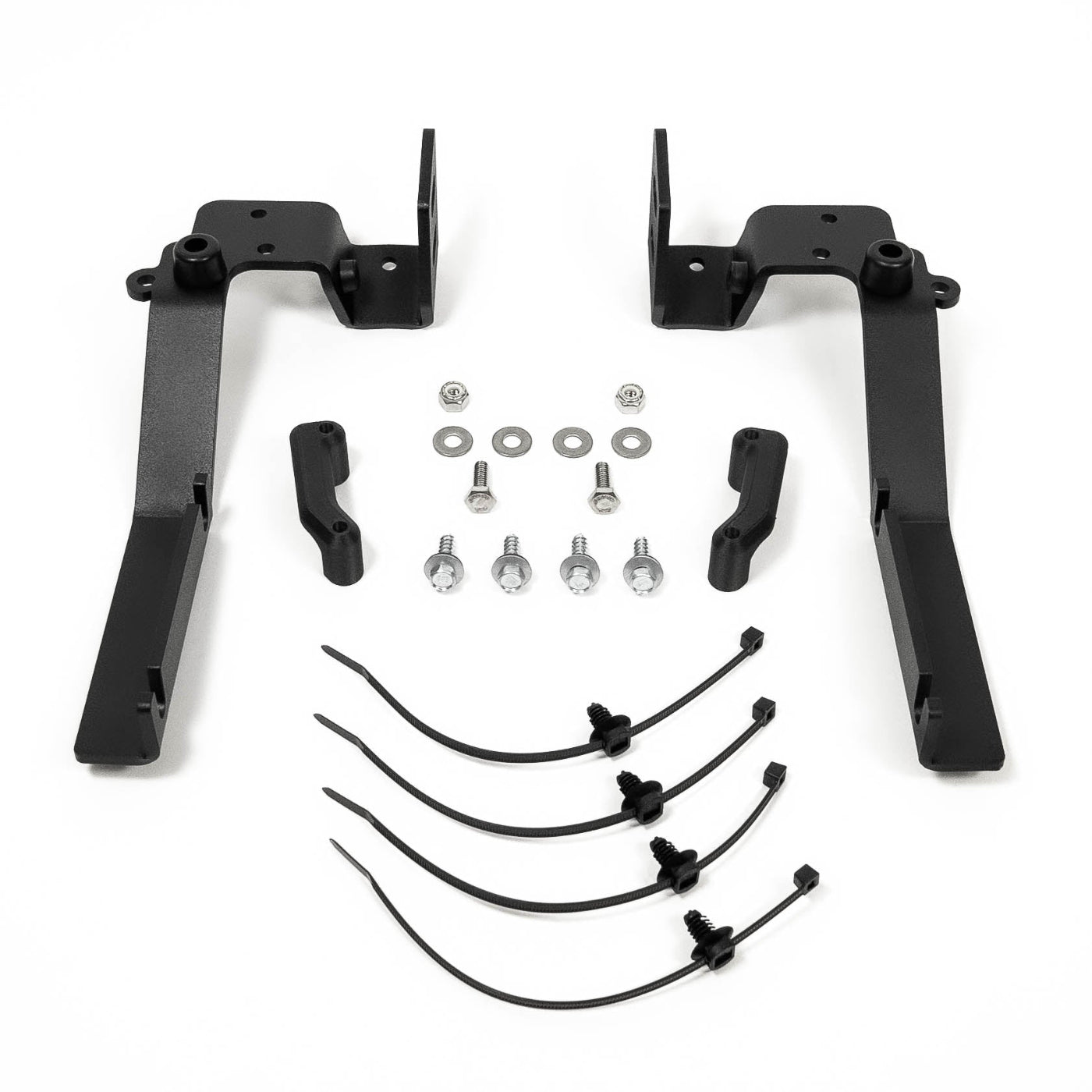 2016-2024 Titan / Titan XD SDHQ Built A-Pillar Light Mounts display of included parts and hardware