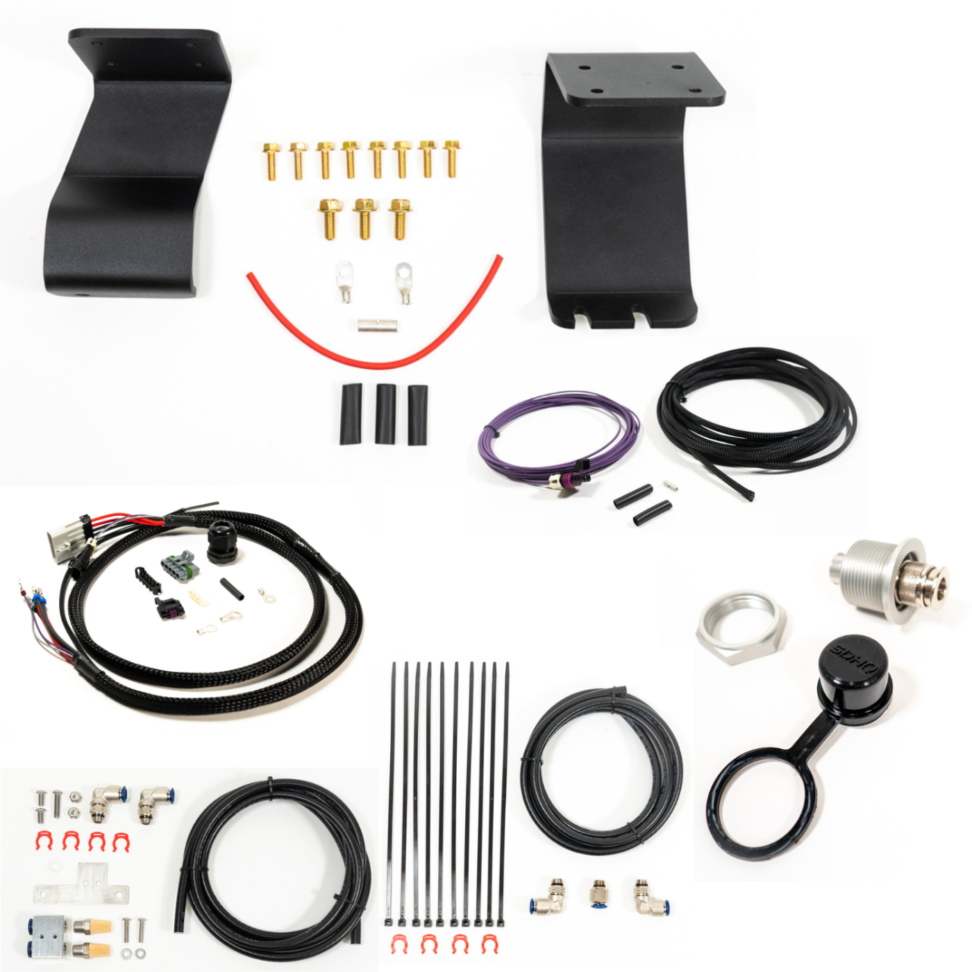 SDHQ Built '22-25 Tundra ARB Twin Compressor Mounting Kit display of included components