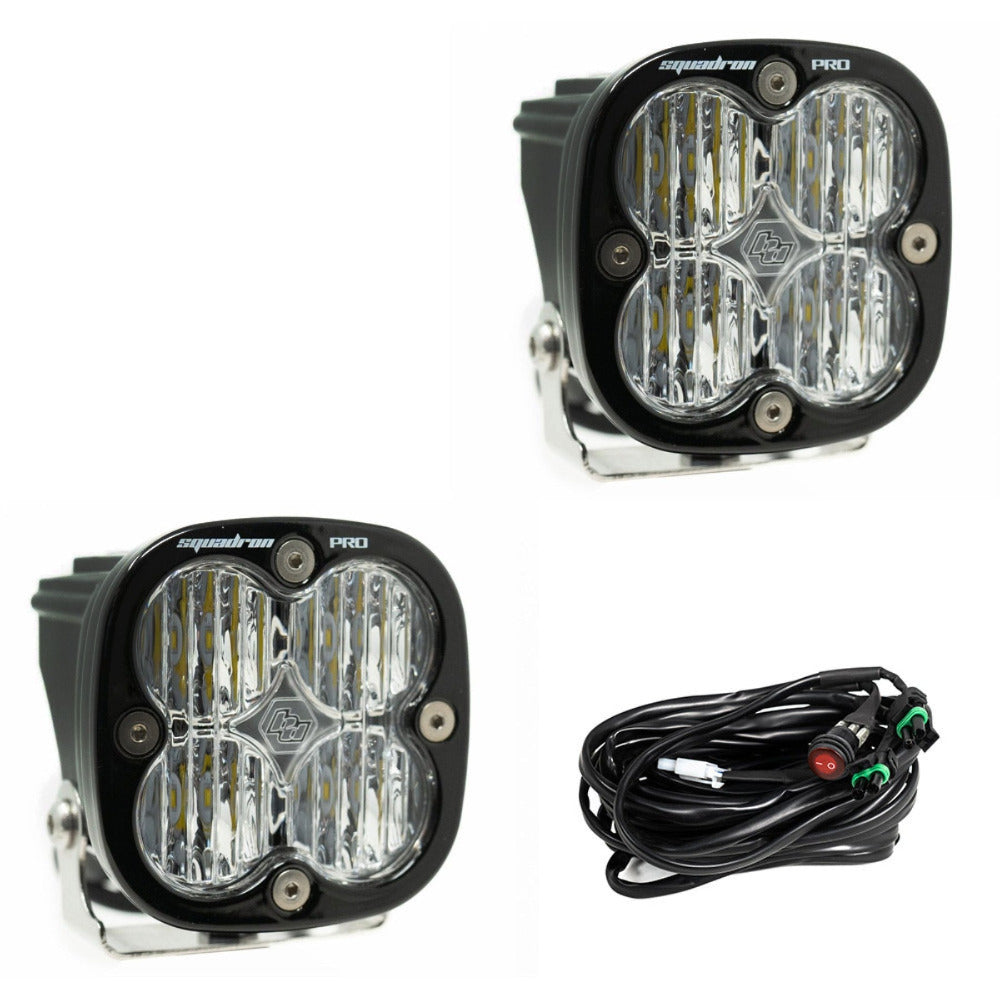 Baja Designs Squadron Pro LED Lights-Pair Display of Included Parts