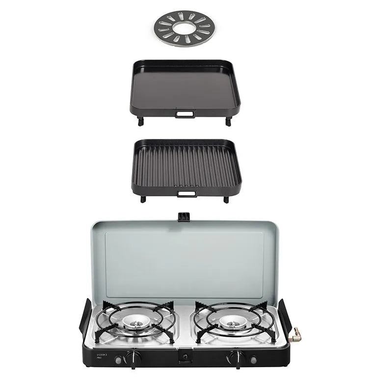 Front Runner 2 Cook 3 Pro Deluxe/ Portable 3 Piece/ Gas Barbeque/ Camp Cooker Front View