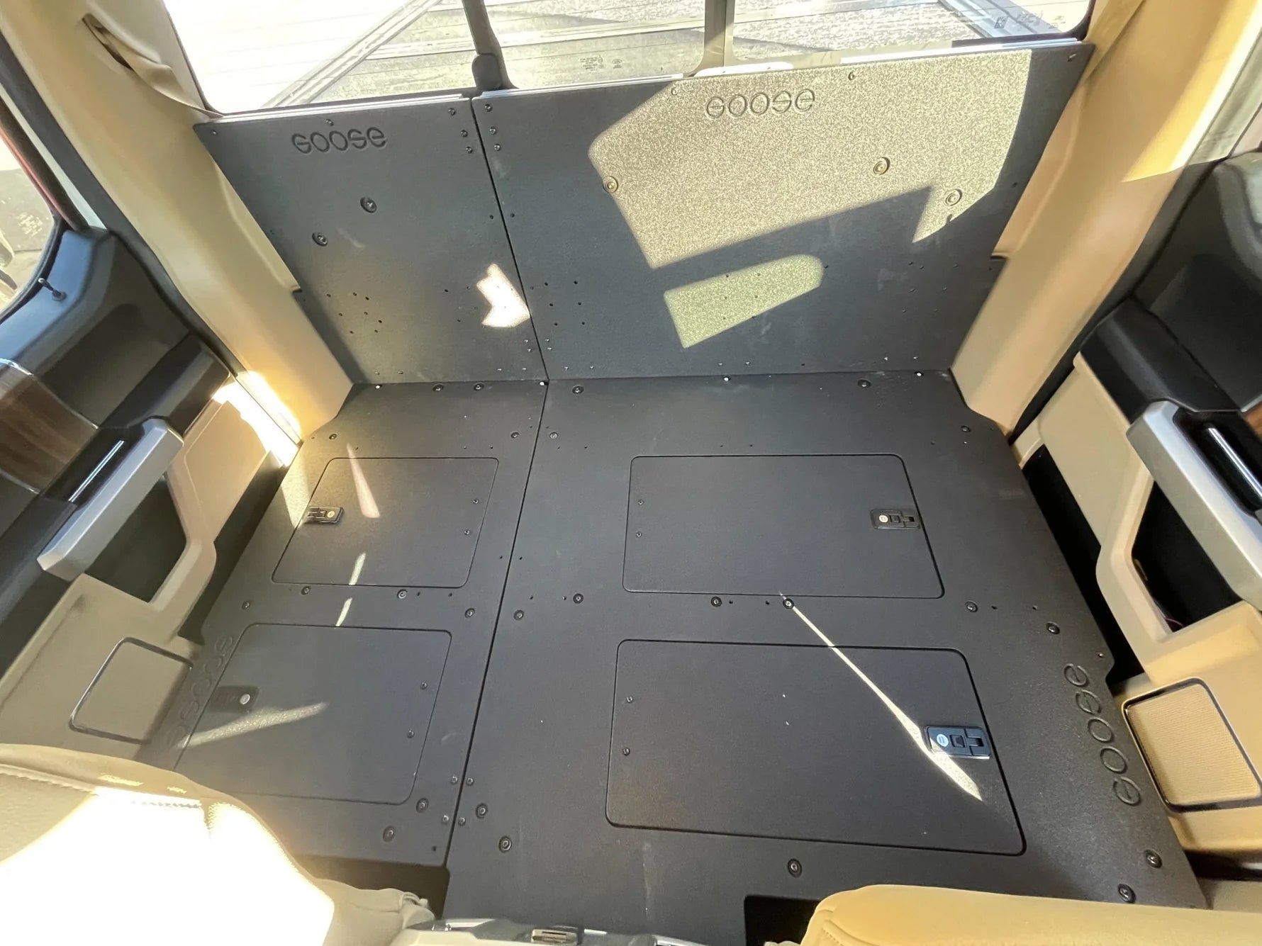 Ford Super Duty F250-F550 2017-Present 4th & 5th Gen. Crew Cab - Second Row Seat Delete Plate System Front View